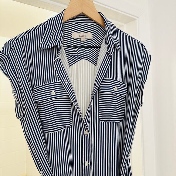 ANN TAYLOR LOFT Navy Blue & White Stripe Dress – Small - Picture 2 of 9